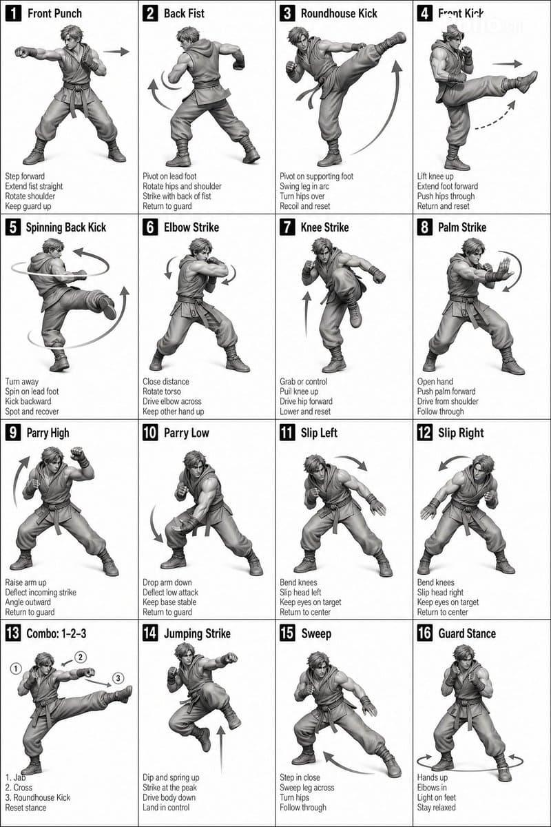 Comic / Storyboard - Instructional Martial Arts Movement Sheet