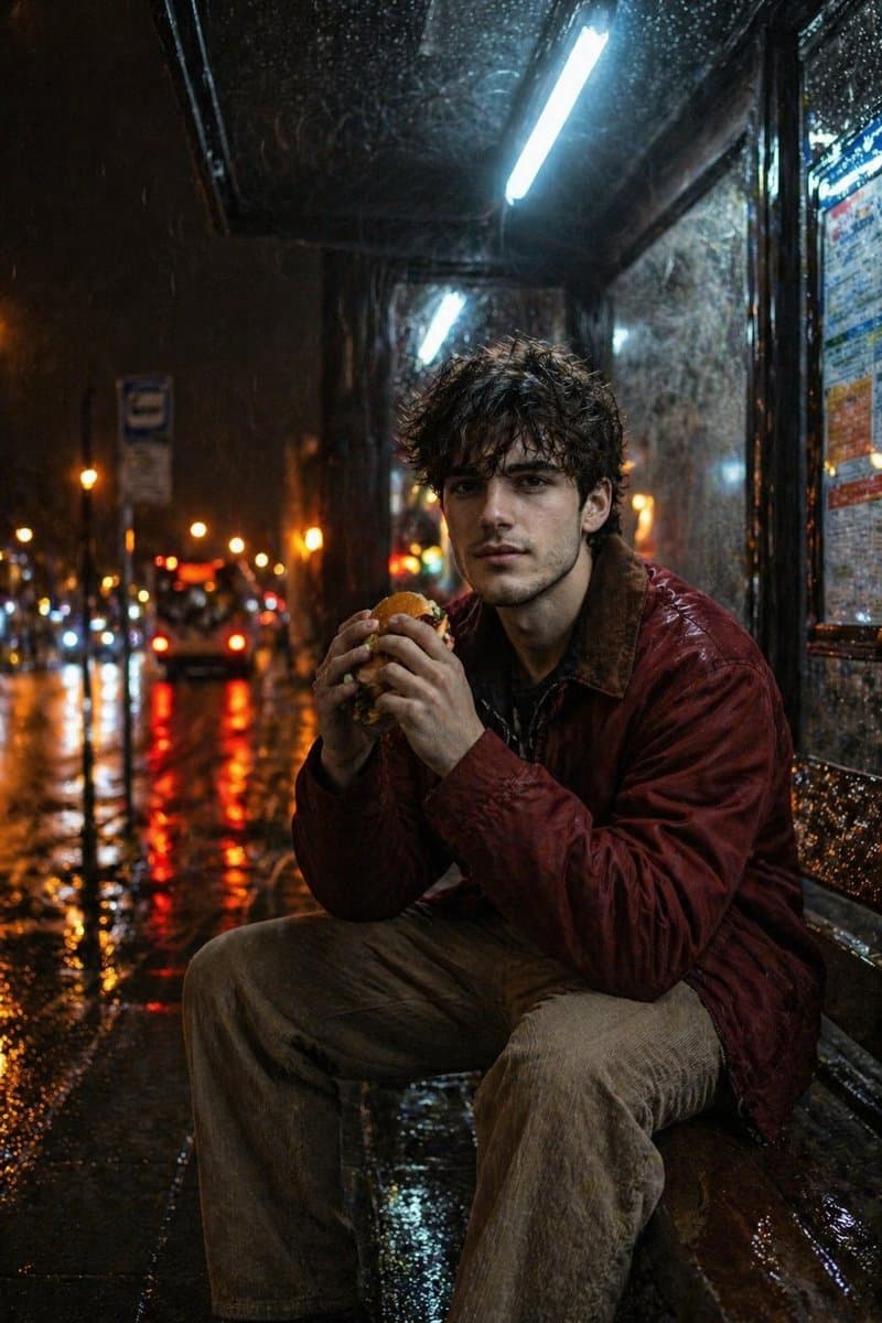 Social Media Post - Atmospheric Nighttime Rainy Portrait
