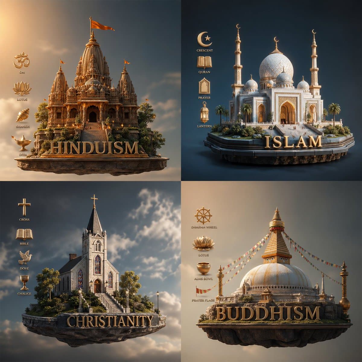 Infographic / Edu Visual - Four Religions Diorama Infographic