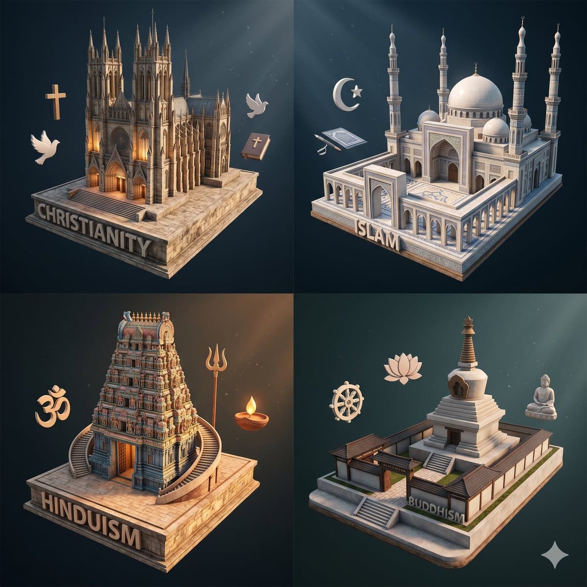 Infographic / Edu Visual - Isometric Religion Architecture Grid