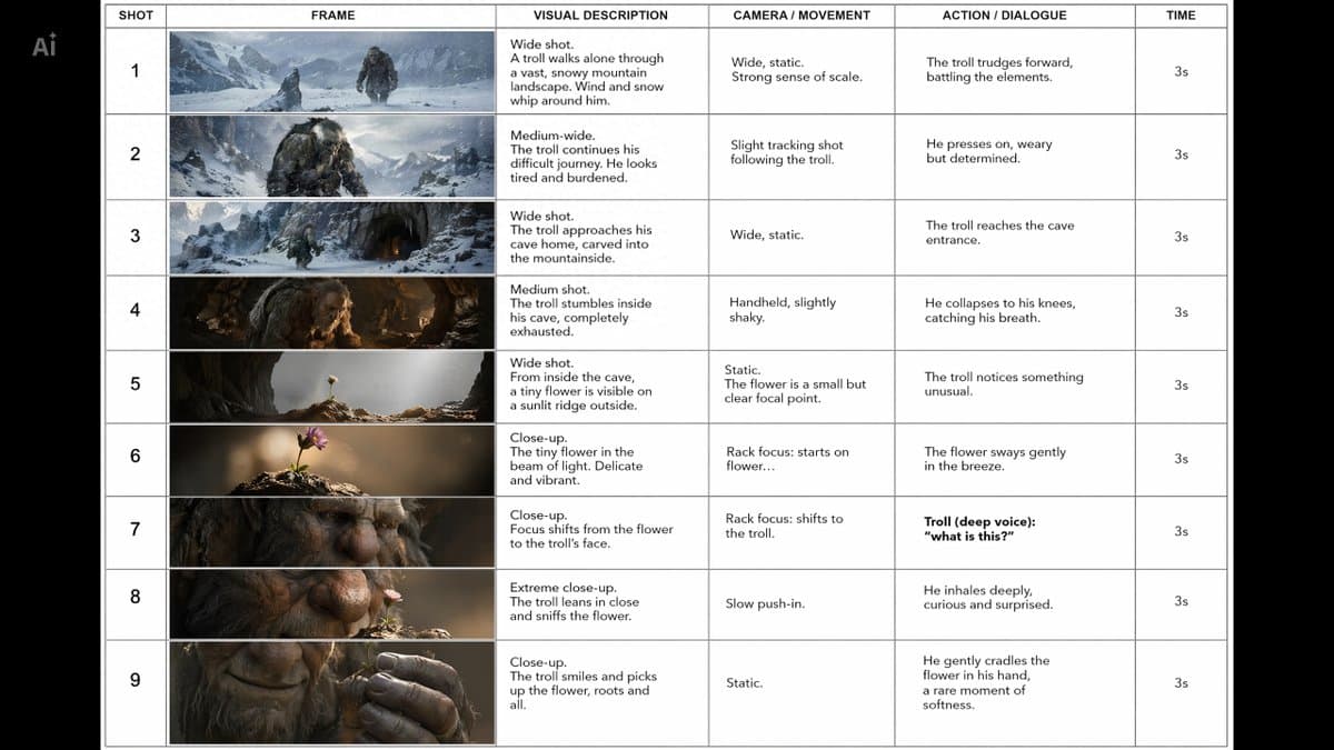 Comic / Storyboard - Cinematic Storyboard: The Mountain Troll