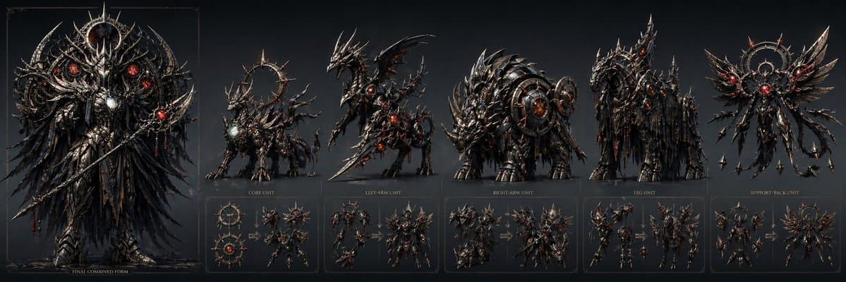 Comic / Storyboard - Gothic Combining Mecha Concept Sheet