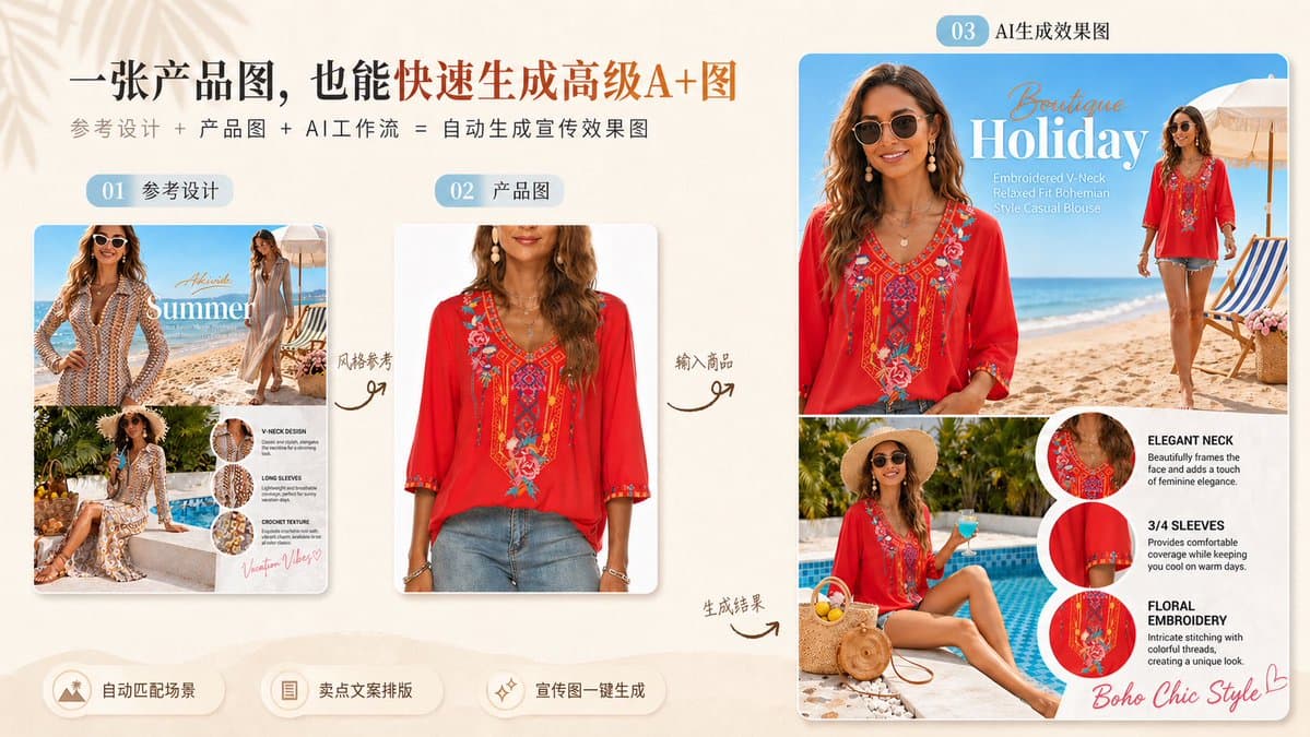E-commerce Main Image - Reference-to-Boho Fashion Ad Remake